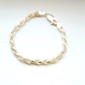Sterling Silver Twisted Rope Bracelet 7" Women's HCT 925 Italy Woven Jewelry